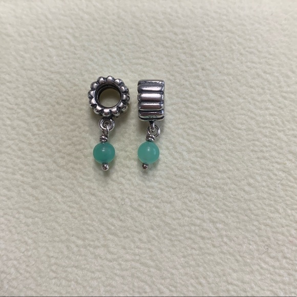 Pandora Jewelry - 2 Silver & Green AND 2 Silver & Blue Dangles